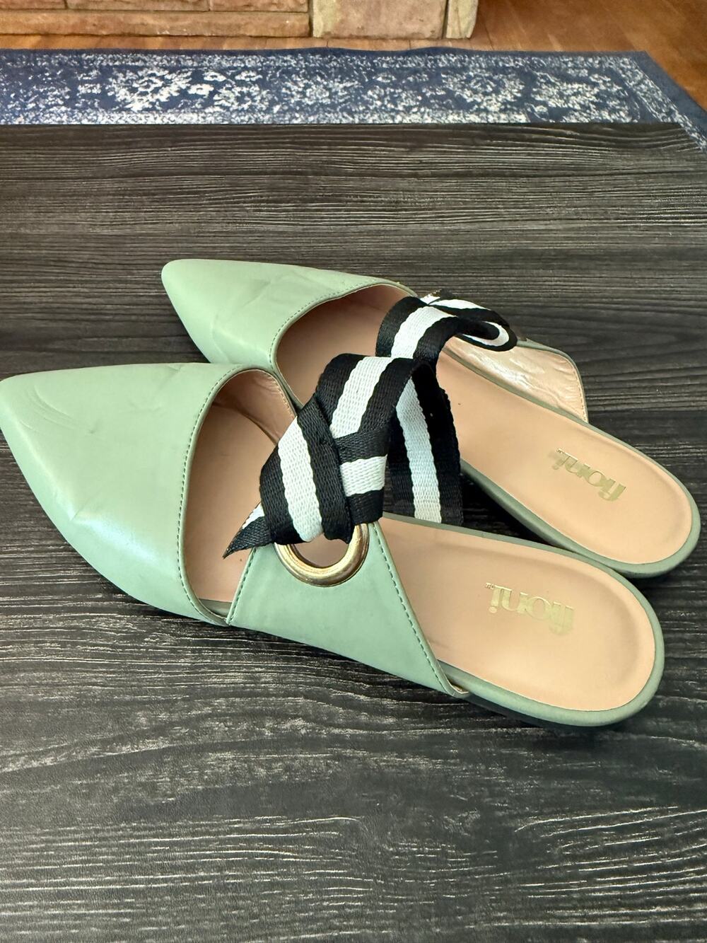 Fioni Sea Foam Green Mid-Foot Strap Pointed Toe Flats Sz. 7